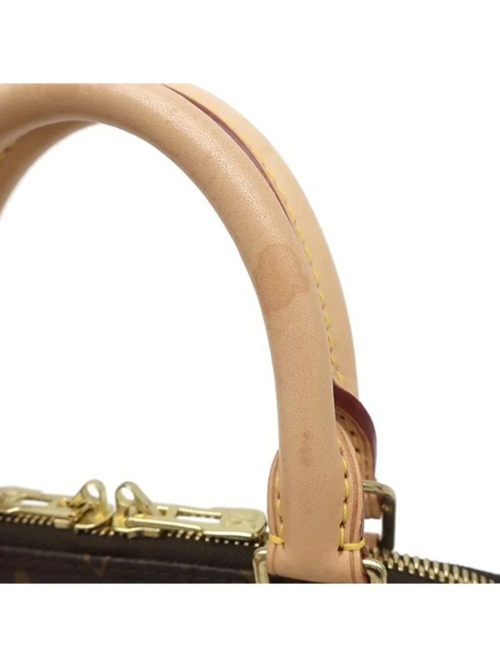 Louis Vuitton 2-Way Bag Alma BB Monogram Canvas Gold Brown Handbag Padlock